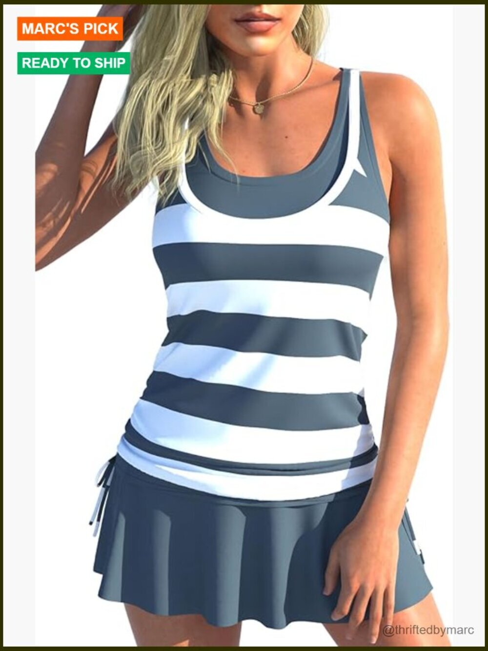 Double Layer Tankini Set Two Piece Swimsuit with Skirt